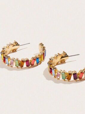 New! Mallorca Multicolor Crystal Gold Colorful Hoop Earrings (4015) NWOT